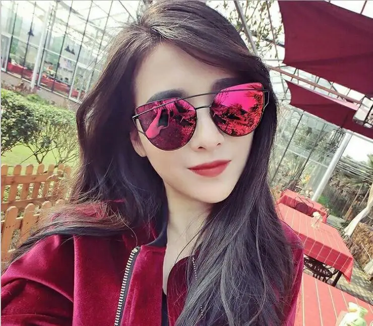 Sunglasses Women Luxury Cat eye Brand Design Mirror Flat Rose Gold Vintage Cateye Fashion sun glasses lady Eyewear Edith Glasses
