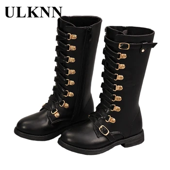 

ULKNN 2020 Girls Snow Boots Winter New Style Children's Princess Warm Fashion Boots Velvet Rubber Sole Anti-slip Black Round Toe