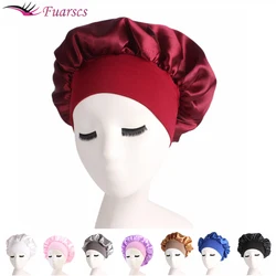 1pc Long Hair Care Women Night Sleep Hat Adjust Solid Satin Bonnet Hair Styling Cap Silk Head Wrap Shower Cap Hair Styling Tool