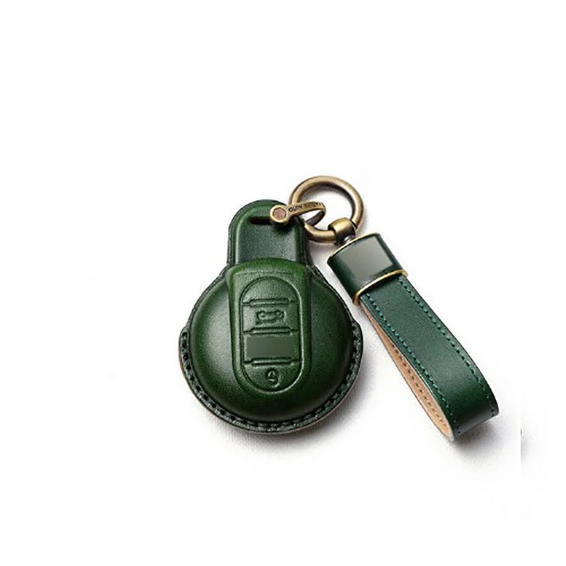 

Car Leather Remote Key Case Green Fob Cover Keychain For MINI Cooper Clubman Hardtop Hatchback Countryman F54 F55 F56 F57 F60