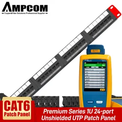 Ampcom (ul listed) série premium de remendo de pedra de chave cat/6 24/48 portas, montagem de rack 1/2u, 19 polegadas, 568a/b, 50u ouro pla