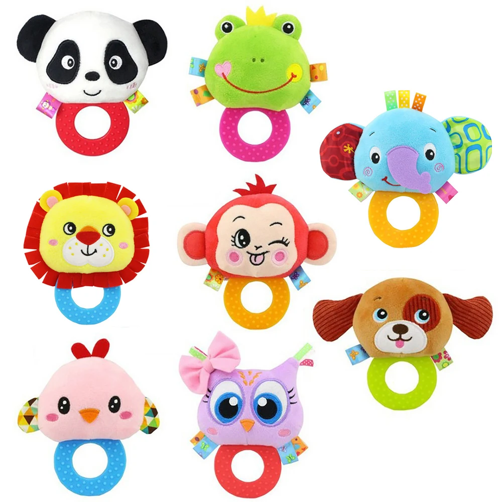

New Arrival Baby Hand Rattles with SiliconeTeether Cartoon Plush Toy Cute Animal Bell Toys For Infants Toddlers 0-3Y Dropship