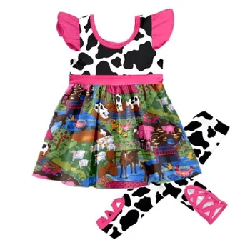 

Baby girls' outfits cow farm print children clothes summer tunic top with shorts set