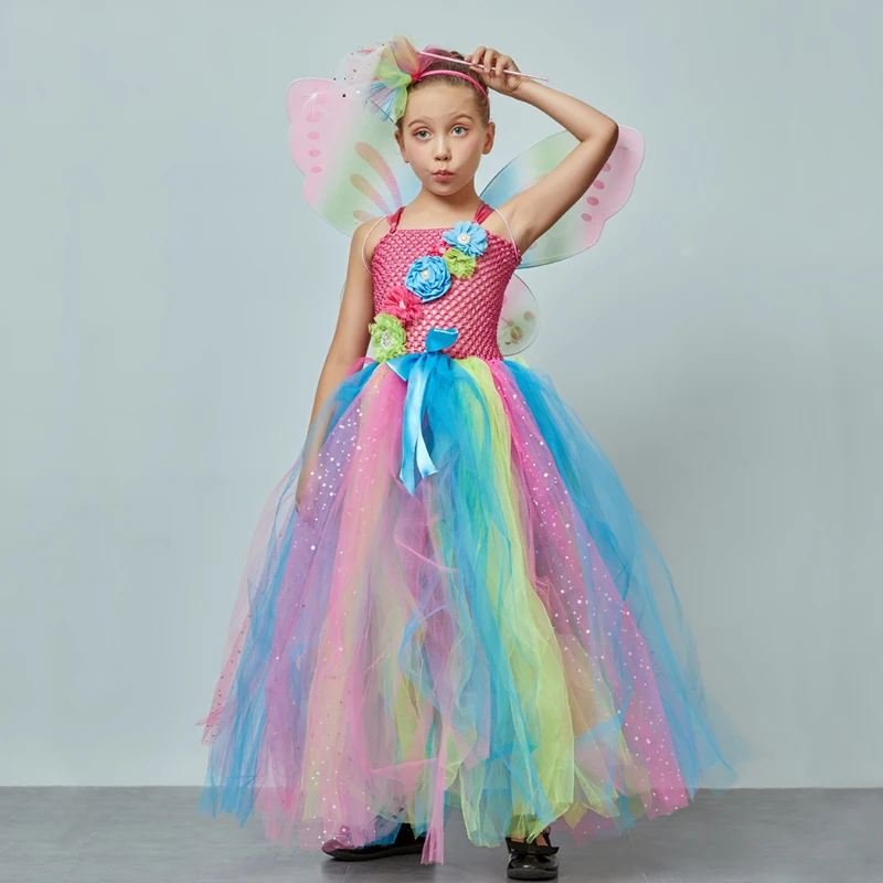 Affordable Rainbow Butterfly Girls Tutu Dress with Wings and Headband Princess Fairy Kids Birthday Party Dress Up Tutu Costume (11)