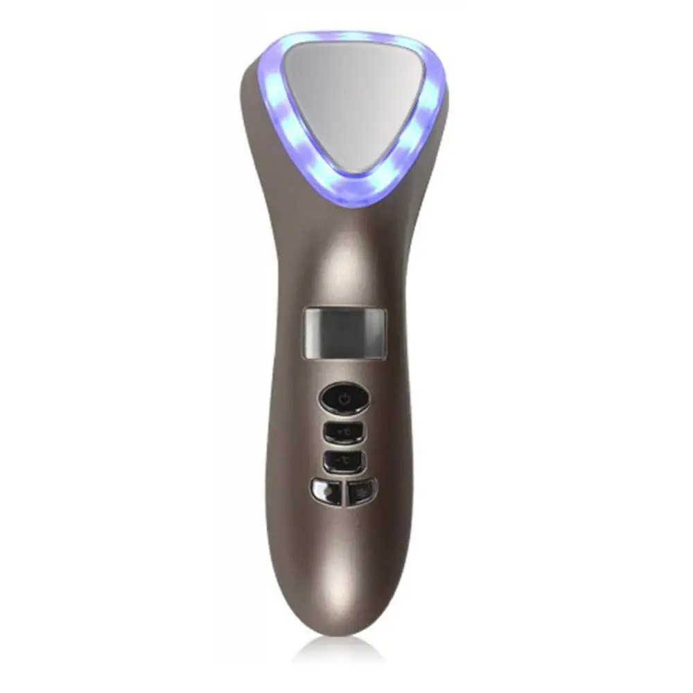 Champagne gold NewRechargeable Portable Hot Cold Therapy Vibrating Facial Skin Care Instrument Ultrasonic Facial Lifting LED Vibration Massager - Цвет: Champagne gold