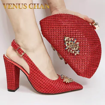 

Fashion Italian Shoe and Bag Set African Women Summer Slingback Sandals with Purse Italy Luxury High Heeled Shoes with Purse Set