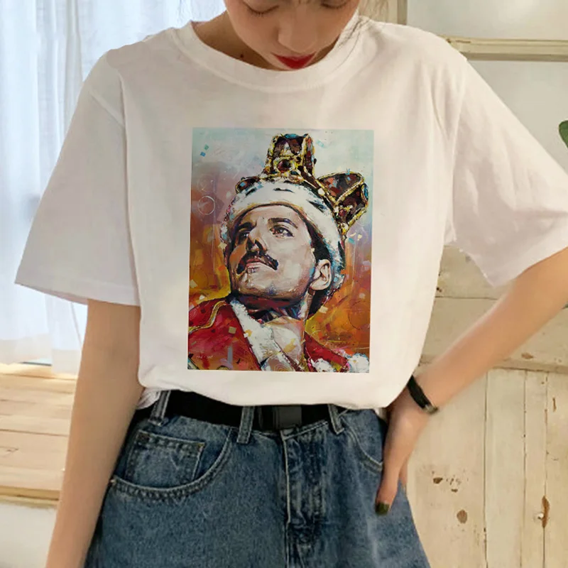 

Freddie Mercury New Summer Large Size Queen Band Loose Women Casual Art Short Sleeve Spoof Harajuku O-neck tops Letter T-Shirt