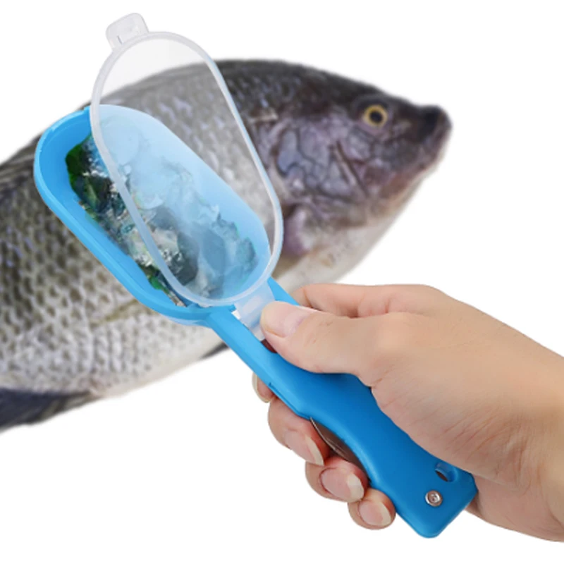 2 vienā plastmasas makšķerēšanas zvīņu birste Iebūvēts zivju griezējs Zivju ādas birste Ātra skrāpēšana Zivju naža tīrīšanas skrāpis_voghion.com