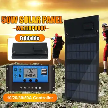 

50W Solar Panel 5V SingleUSB with Car Charger + 10/20/30/50A Solar Cell Charger for Car RV Battery Camping Mobile Power Bank