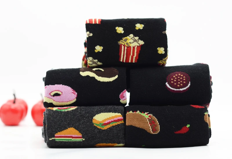 Burger Pizza Sushi Males Socks Fashion Cute Series Korean Harajuku Cartoon Funny Women Happy Cotton Cool Middle Tube Socks