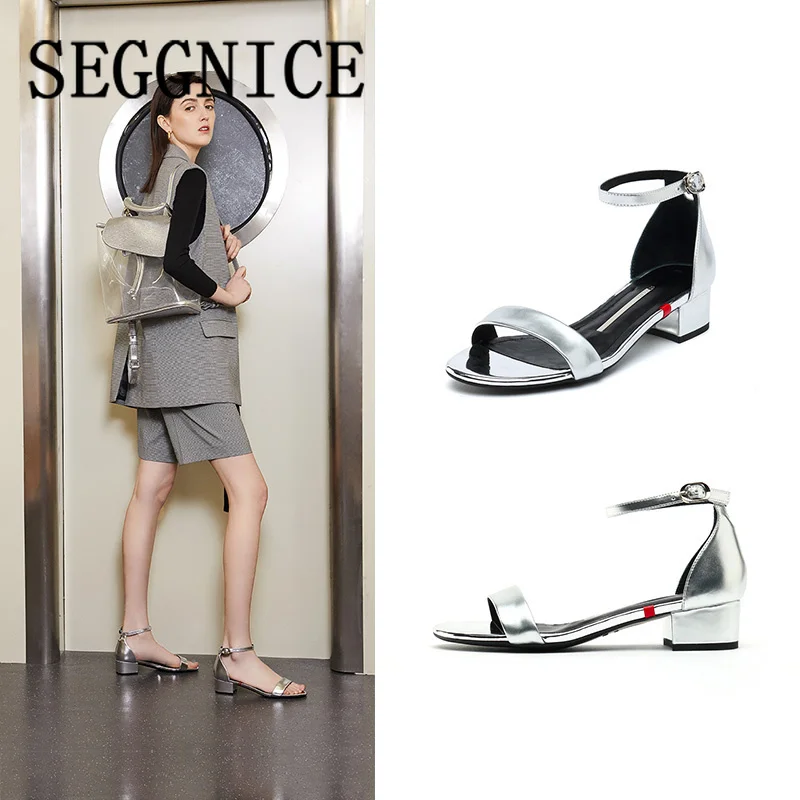 

2019 Women's Sandals Brand Luxury Shoes Mid Heel High Quality Summer Leather Designer Ladies Elegant Wedding Casual Sandals