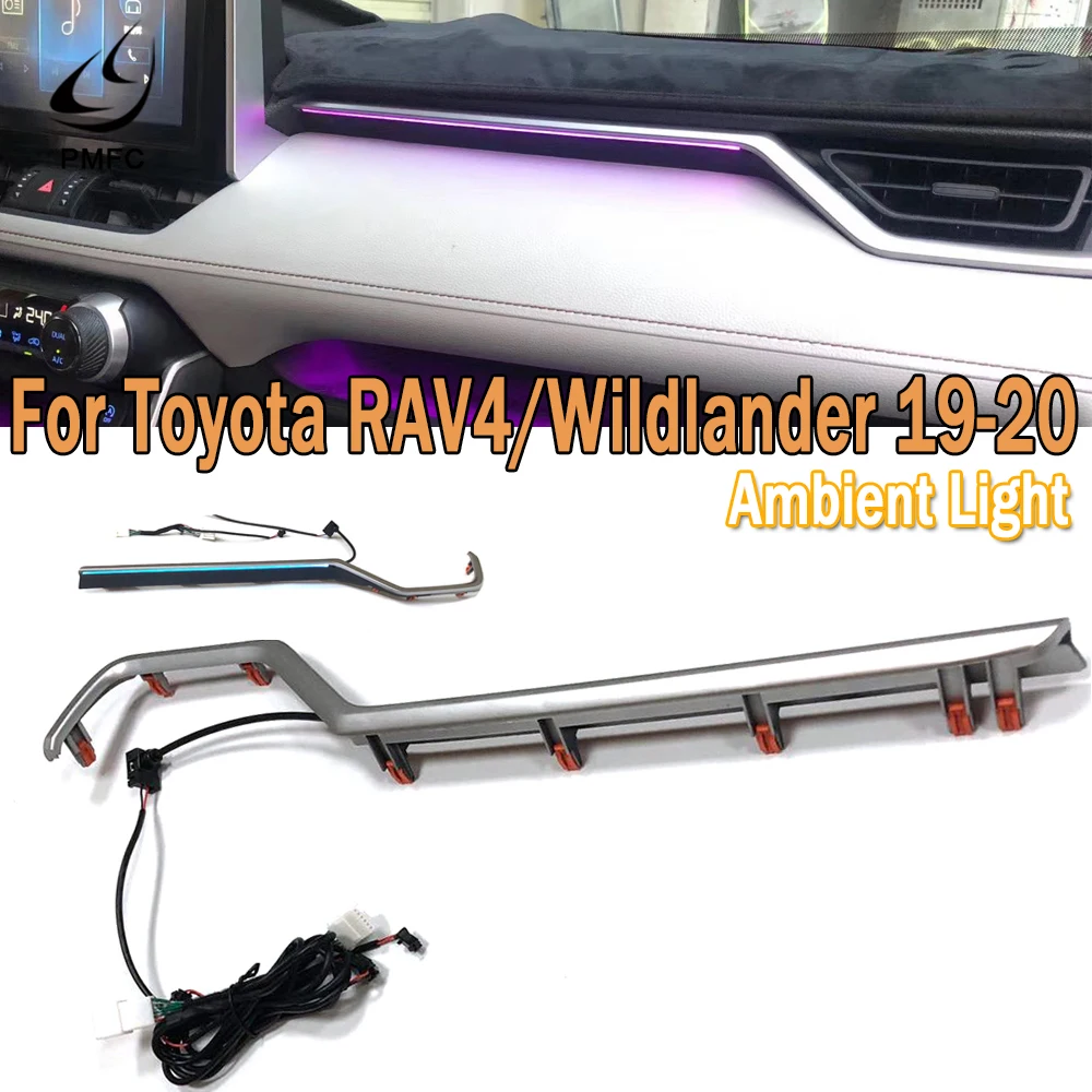 

PMFC Car Ambient Light Central Control Atmosphere Interior Lamp Ice Blue/64colors App Control For Toyota RAV4/Wildlander 2019-20