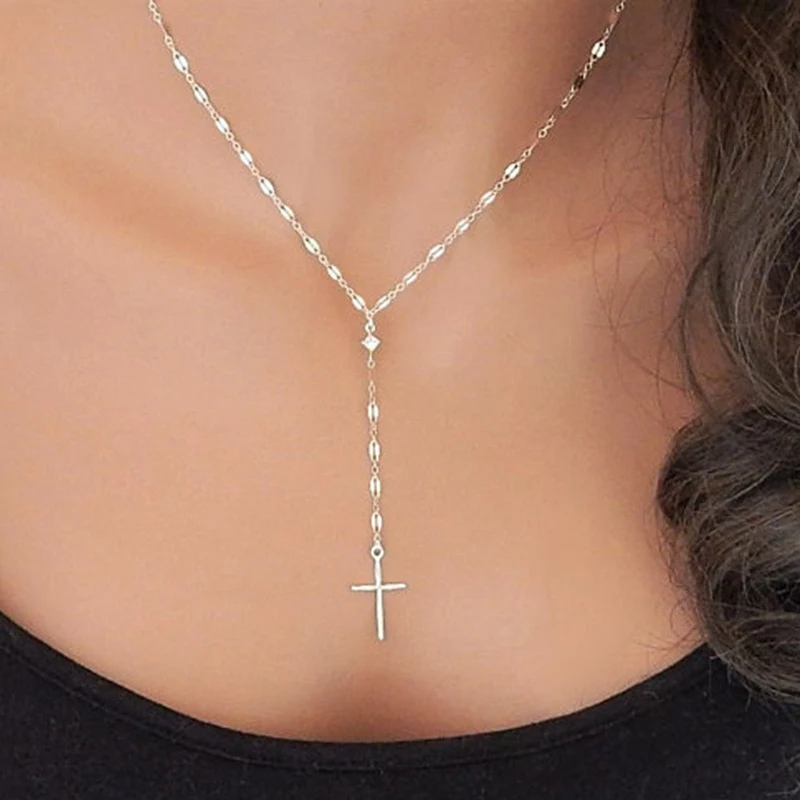 New Punk Gold Silver Color Clavicle Chain Cross Pendant Clavicle Necklace For Women Party Jewelry Gift