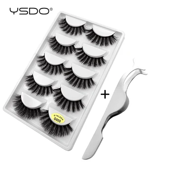 

YSDO 5 pairs mink eyelashes + 1 piece eyelash tweezers hand made false eyelashes natural long lashes makeup tools cilios G8TW