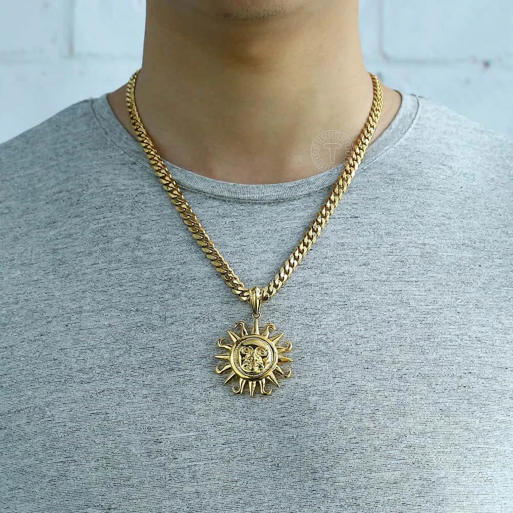 Punk Gold Silver Color Sun Pendant Mens 