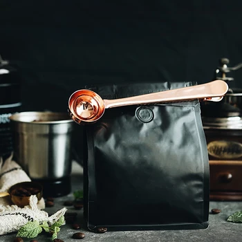 

2 In 1 Multifunction Coffee Scoop With Clip Stainless Steel Tea Coffee Measuring Cup Coffee Spoon Food Bag Clip Kitchen Tools