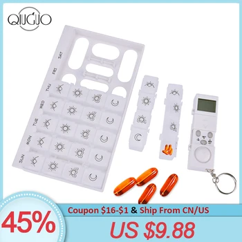 

Transparent 28 Squares Pill Box 7 Days Medicine Storage Organizer Case Tablets LED Timer Reminder Pill Container Box