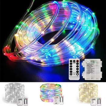 

Rope Tube Led Lights Warm White Colorful Battery Operated String Lights Outdoor Waterproof Fairy Lights Remote Control 8 Modes