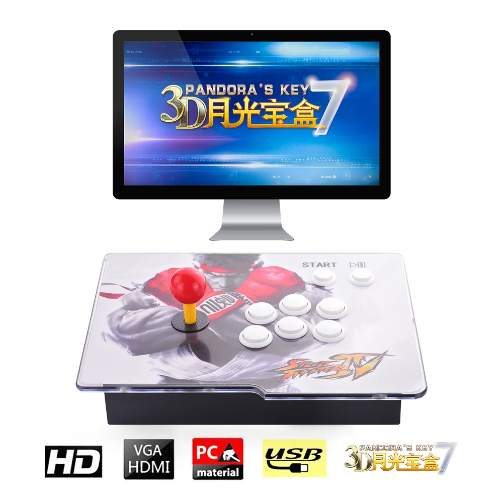 

2413 Games 3D Pandora's Box Key 7 Retro Arcade Game Console Cabinet-160 3Dgames Up to 4 Players Game, Connect USB Gamepad.