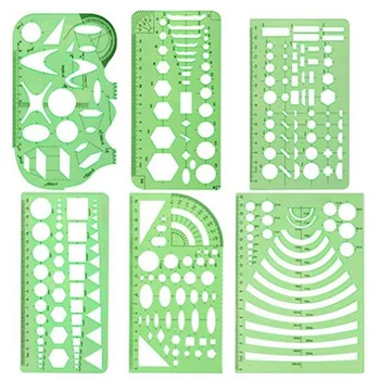 

6PCS/Set Geometric Rulers Drawings Templates Measuring Clear Green Rulers Stationery Set School Office Supplies