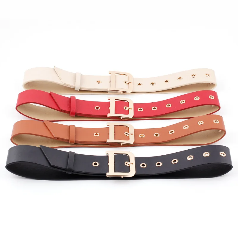 

D Shaped Leather Belt With Metal Buckle Pin Harajuku Candy Colors Belts Narrow Women's Clothing Accessories Lady Belts for Dress