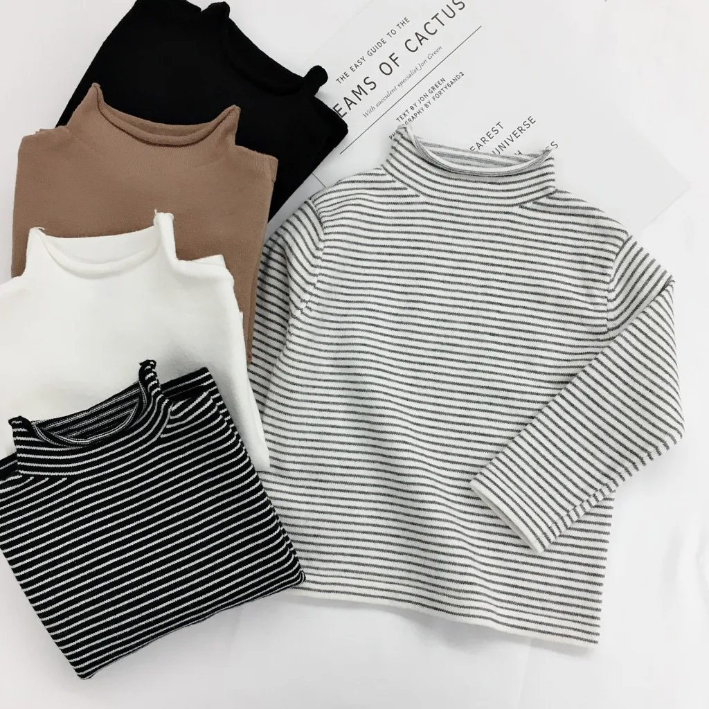 Girls' Sweaters Winter Wear New Style Turtleneck Autumn Jacket Sweater 1-5 Year Old Baby Boys Striped Knitted Coat Kids Sweaters