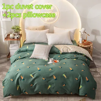 

Modern 3pcs Home King size Bedding set Stripes Lemon carrot mushroom cotton duvet cover set 2pc pillowcase duvet cover set