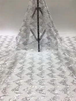 

Latest white African Embroidery Tulle Lace Fabric 2019 High Quality French Milk Silk Lace Fabric With Sequins 5 Yards FRF320
