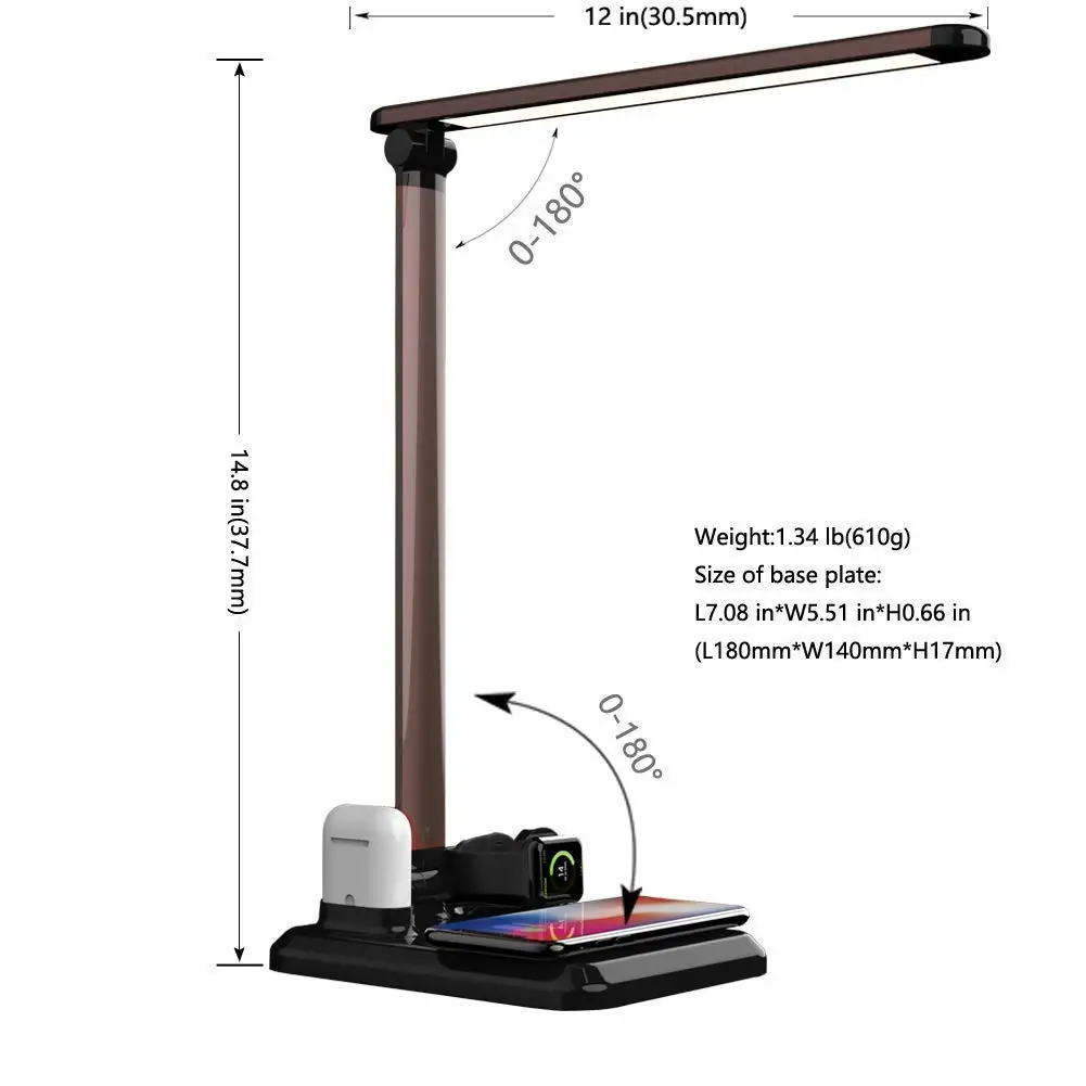  Fast Wireless Charging Lamp LED Desk Lamp Table Charge Station Compatible with iPhone X/XS/XR Airpo - 4000085429868