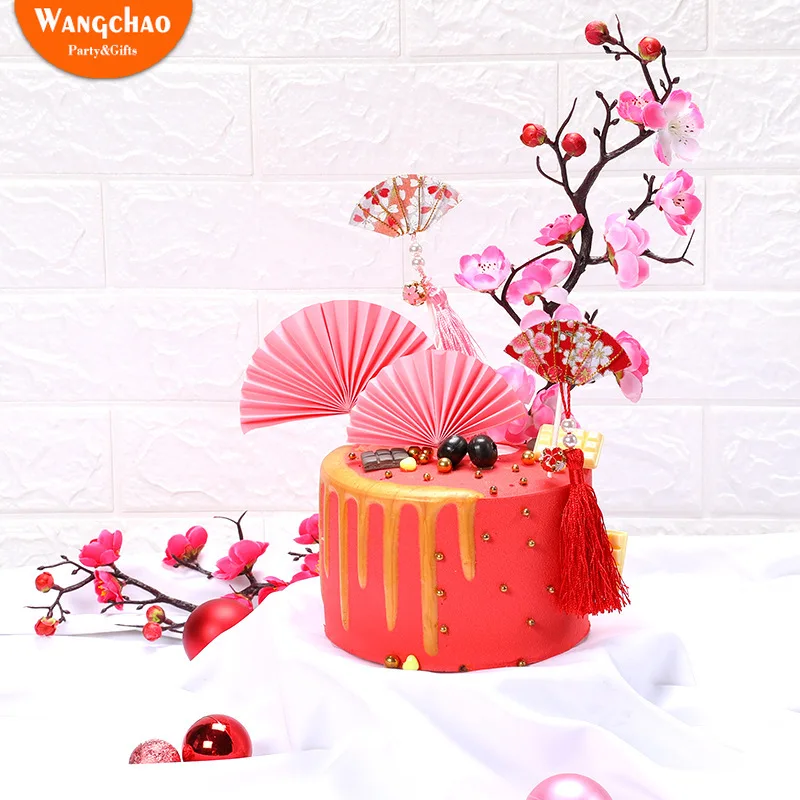 

Chinese Traditional Style Beautiful Mini Fans Cake Topper Spring Festivals Party Supplies Adult Kids Favors Cake Decoration