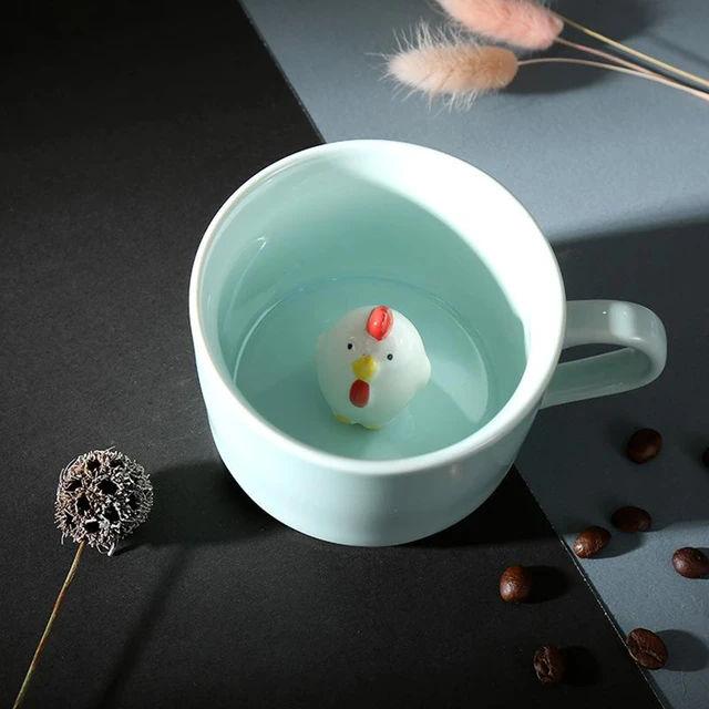 200ml Cute Drinking Cups with Animal Inside with Ceramic Coaster for Women  Men Coffee Mug Best Office Cup Durable Easy Use