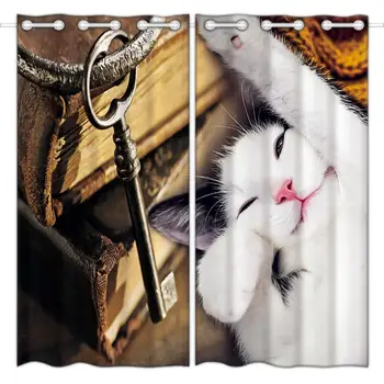 

Hommomh shading curtain (2 pages) bedroom high quality fabric curtain lovely lazy cat