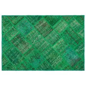

Handmade Green Vintage Overdyed Patchwork Area Rug 120x180 Cm-3'11''X5'11''