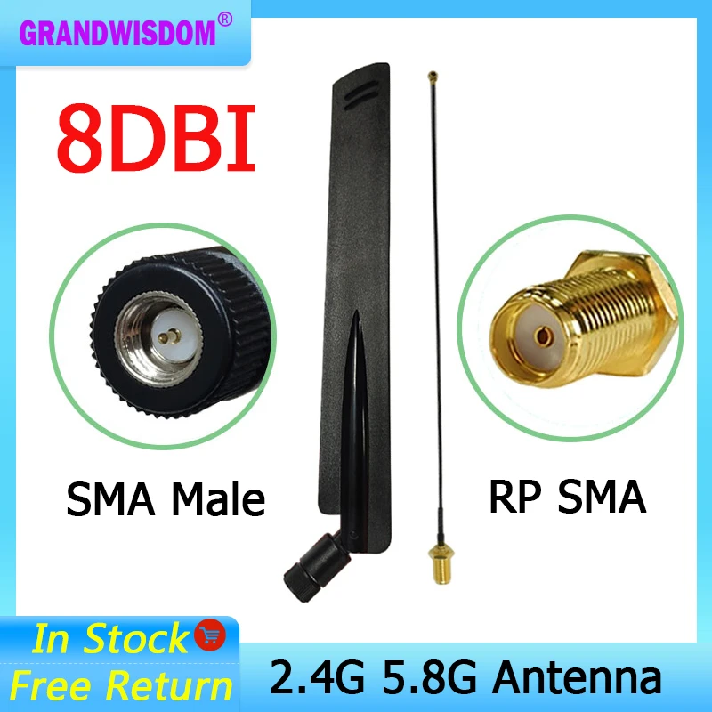 the best communication antenna GRANDWISDOM 1-2p 2.4g 5.8g antenna 8dbi sma male wlan wifi dual band antene router tp link antena IPX ipex 1 SMA female pigtail best antenna for bobcat miner