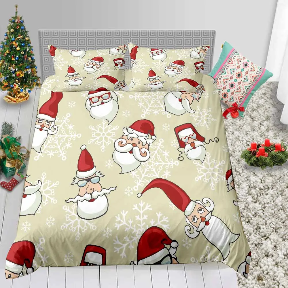 

Thumbedding Christmas Print Bedding Set King Cartoon Santa Print Creative Duvet Cover Queen Twin Full Single Double Bed Set