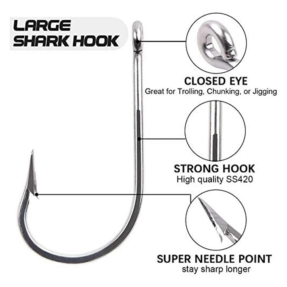 5Pcs/lot Stainless Steel Fishing Hook 14/0-20/0 shark Large Big Game Fish  jig bait hooks Barbed Tuna fishhook