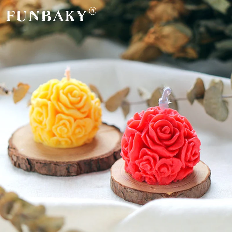 FUNBAKY 3D Роза Свеча форма DIY цветок мяч силиконовые формы для домашнего пчелиного