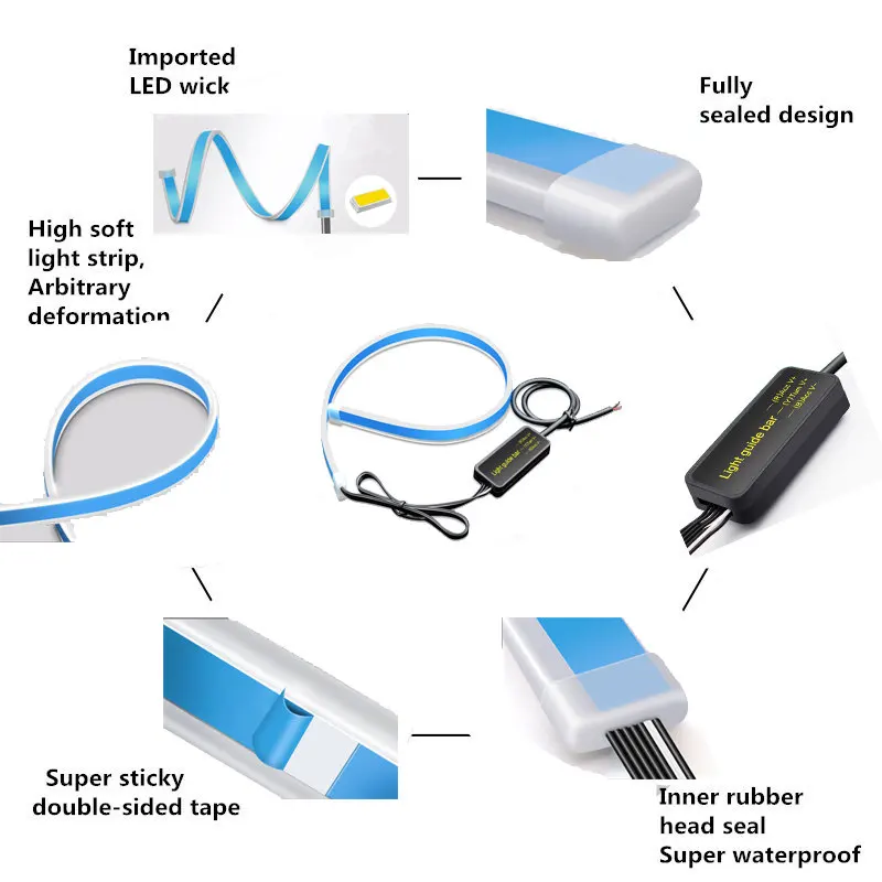 2xUltrafine DRL 30 45 60 см 12 в дневные ходовые огни Гибкая мягкая трубка направляющая автомобильная светодиодная лента белый желтый указатель поворота водонепроницаемый