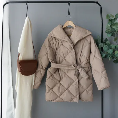 khaki Зимнее женское пальто, двубортный Пуховик, Корейская женская парка на шнуровке, хлопковая стеганая одежда, теплая верхняя одежда - Цвет: khaki