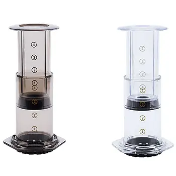 

2Pcs Portable Coffee Maker Coffee Press Pot Coffee Filter Coffee Machine Paper Kitchen Set - Transparent & Black