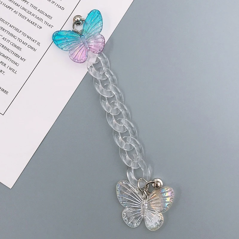 Acrylic Butterfly Anti-lost Mobile Phone Strap Cord Bracelet Phone Lanyard Chain for Women Cell Phone Case Hanging Cord