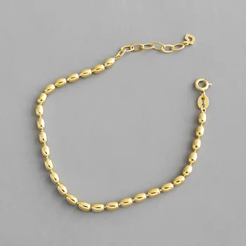 

Real 925 sterling silver oval beads bracelets for women accessories, minimalist gold color chain bracelet bangel female jewelry