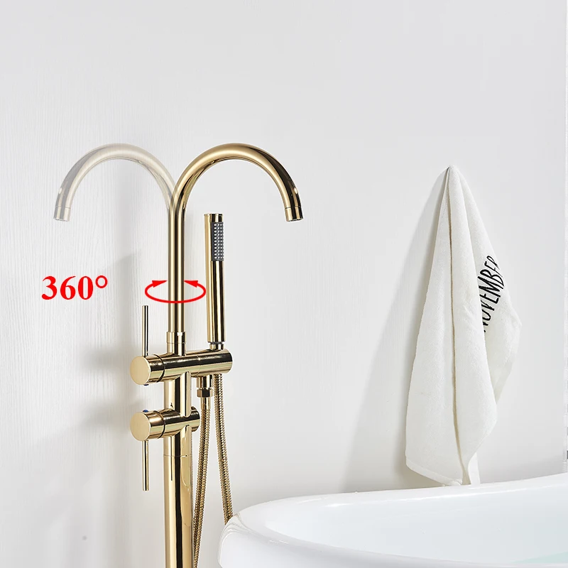 Floor Standing Bathtub Faucet Single Handle Mixer Tap 360° Rotation Spout Shower Faucets With ABS Handshower Bathroom Shower Tap 3