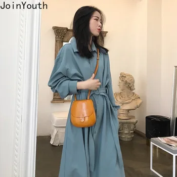 

Joinyouth Womens Dresses Elegant Solid Clothing 2020 New Spring Summer Sexy Thin Vintages Turn Down Collar Empire Clothes 585