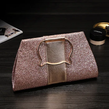 

Women Fashion Evening Handbag Shining Sequin Cloth Gold Strap Decorate Women Clutch Purse Metal Top-handle Lady Shoulder Bag