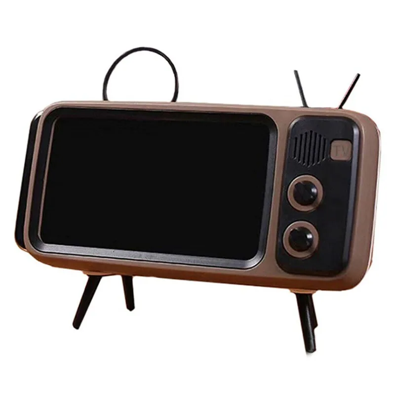 Coffee B With Speake Lazy Phone Holder Mini Bluetooth Audio Speaker Retro TV Mobile Phone Stand (Style A no speaker,Style B with speaker function) - Цвет: Coffee B With Speake