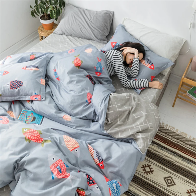 

2019 bed 5 size Classic bedding set duvet cover set Pastoral bed sheet grey blue flower bed linen AB side duvet cover 4pcs/set
