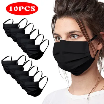 

10 Pcs Pure Black Face Mask Washable Proof Outdoor Protect Face Mask 3 Layers High Quality Cotton Mascarillas Breathable Mask