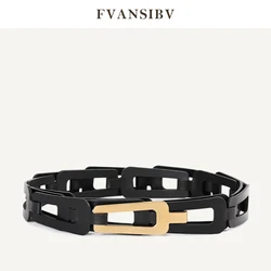 Luxury Brand Women's Girdle 100% First Layer Cowhide Geometric Trapezoid Belt High Quality Copper Buckle 2021 Fashion New Hot
