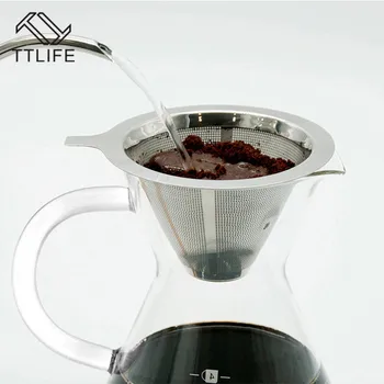 

TTLIFE Stainless Steel Coffee Filter Metal Mesh Funnel Baskets Drif Reusable Coffee Filters Dripper Drip Filter Cup Coffeeware